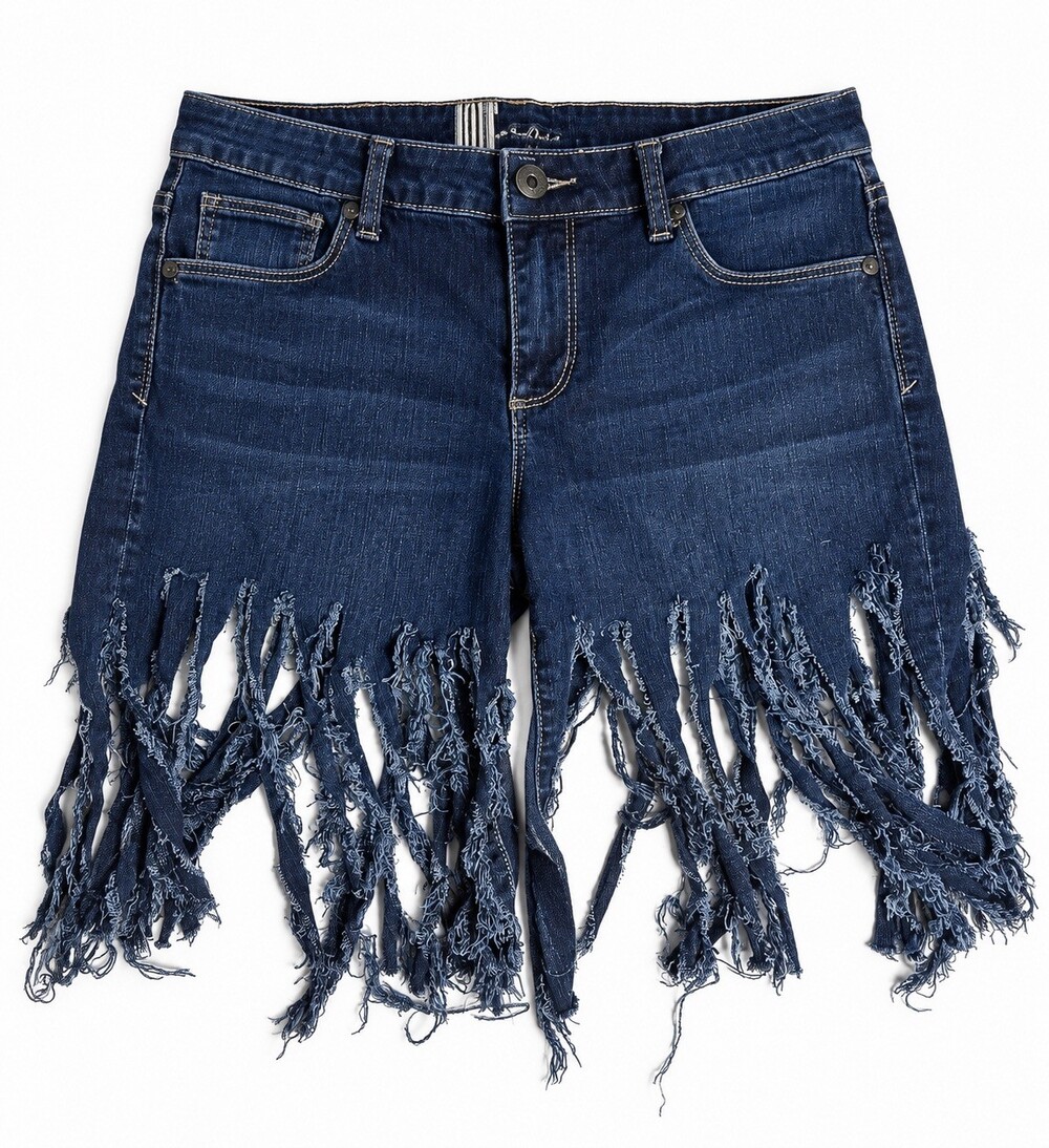 KUT from the Kloth Size 10 Distressed Fringe Denim Shorts Dark Wash